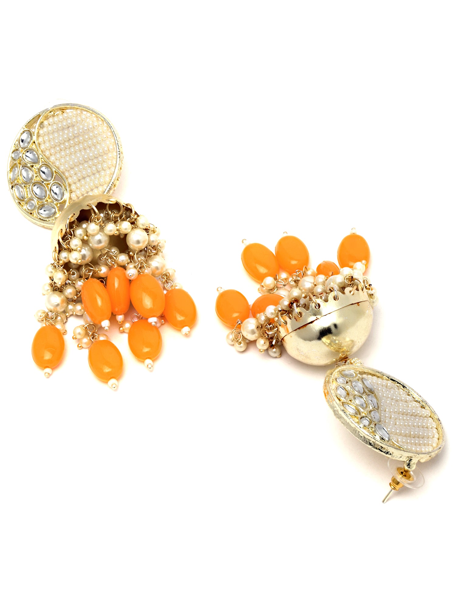 Karatcart Gold Plated Yellow Tumble and Pearl Studded Kundan Jhumki Earrings for Women - view 5