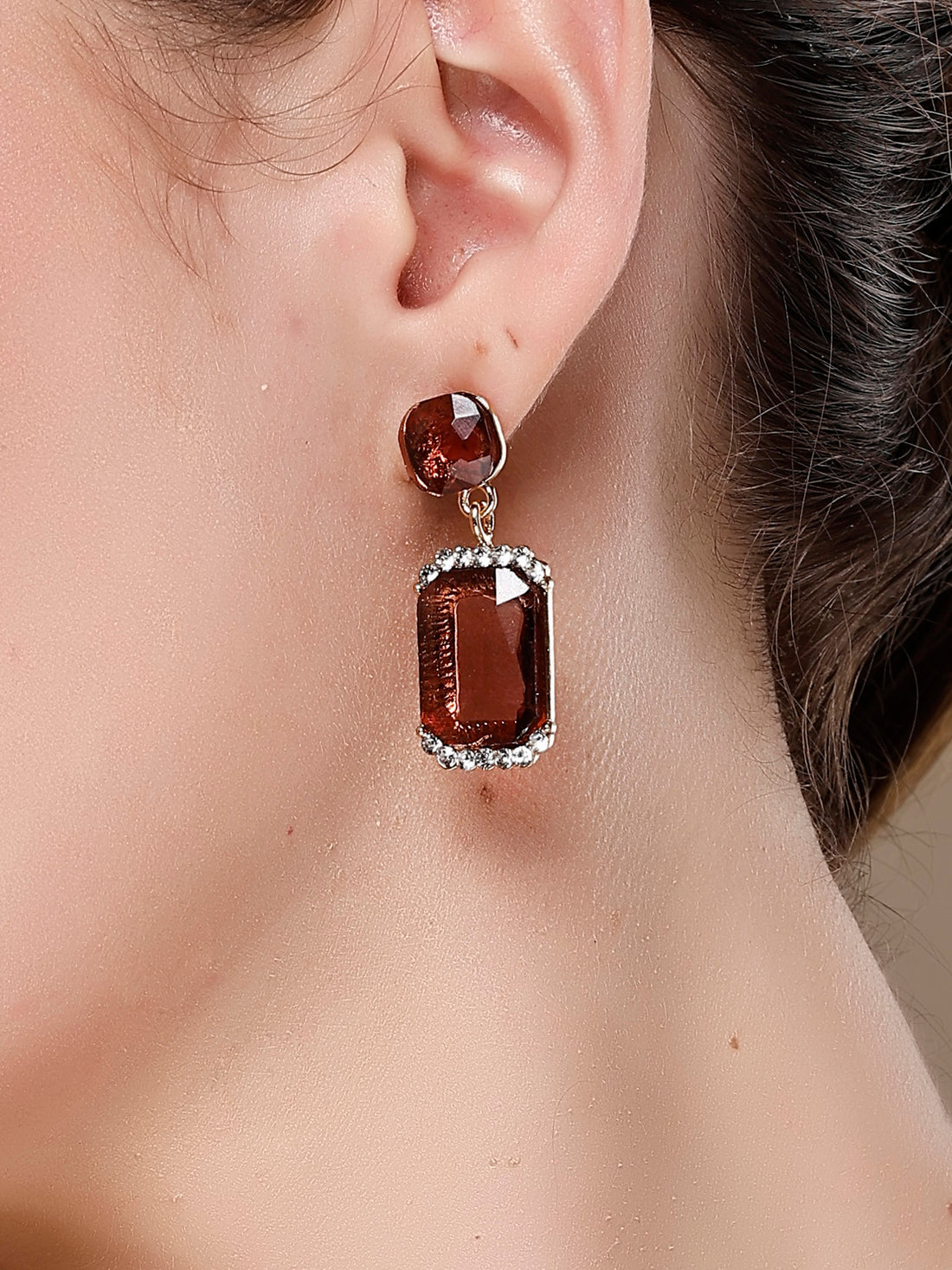 Bohey by KARATCART Gold-Plated Contemporary Brown Drop Earrings for Women