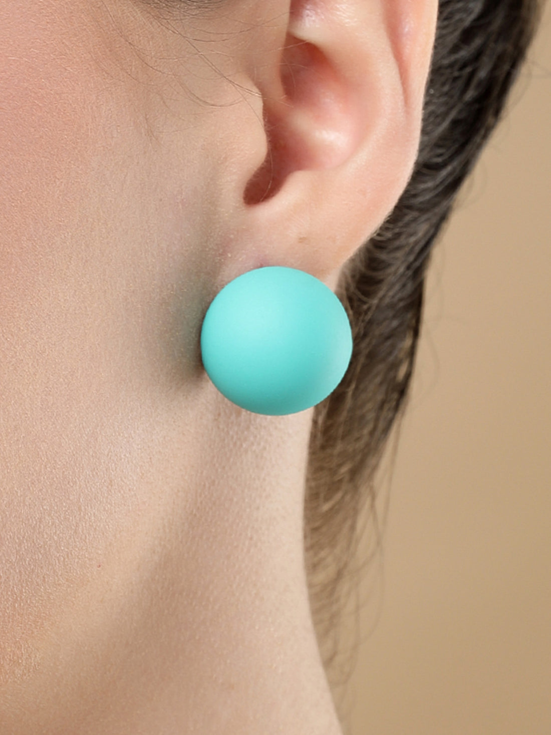 Bohey by KARATCART Matte Teal Finish Dome Stud Earrings for Women