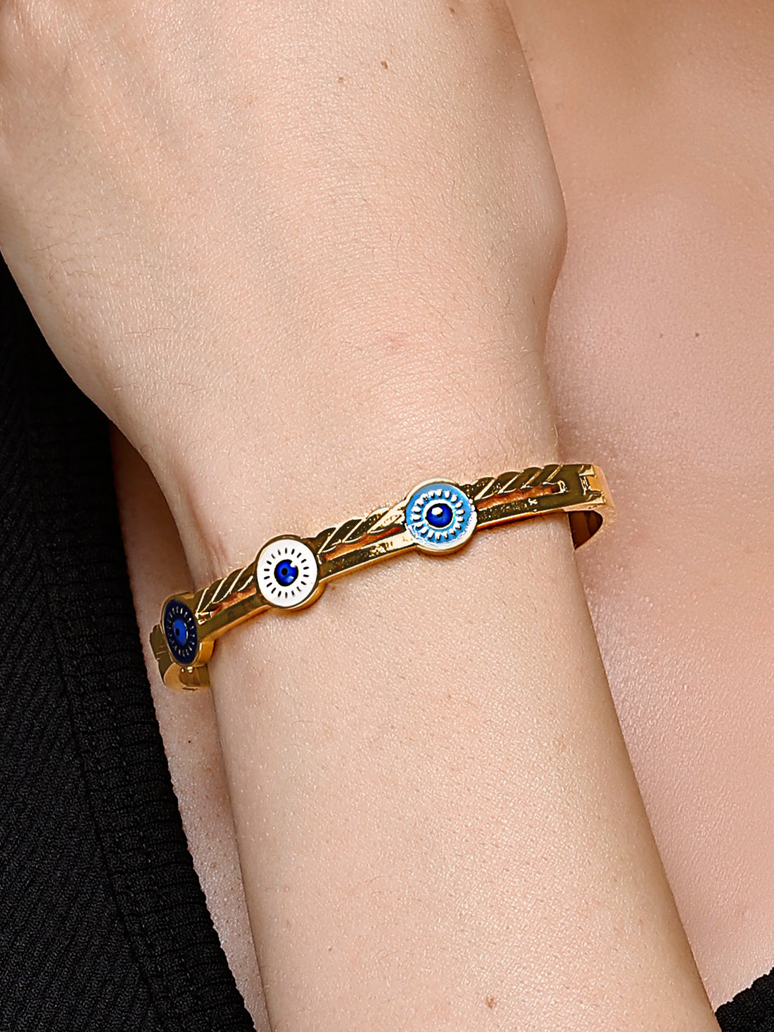 Bohey by KARATCART Gold-Plated Evil Eye & Cubic Zirconia Bangle-Style Bracelet for Women