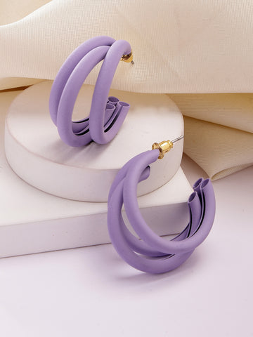 Bohey by KARATCART Matte Finish Lilac Half Hoop Earrings