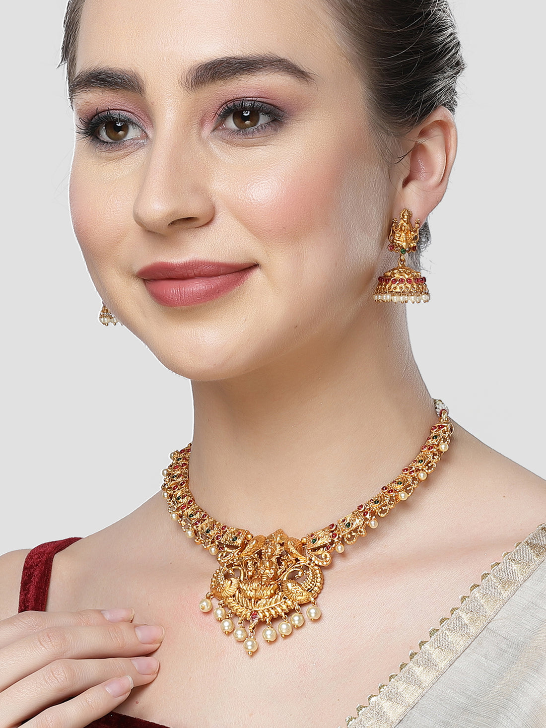 Karatcart Laxmi Mata Design Temple Jewellery Set for Women