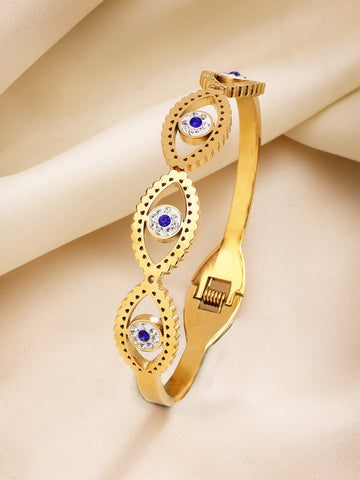 Bohey by KARATCART Gold-Plated Evil Eye Cubic Zirconia Bangle-Style Bracelet for Women