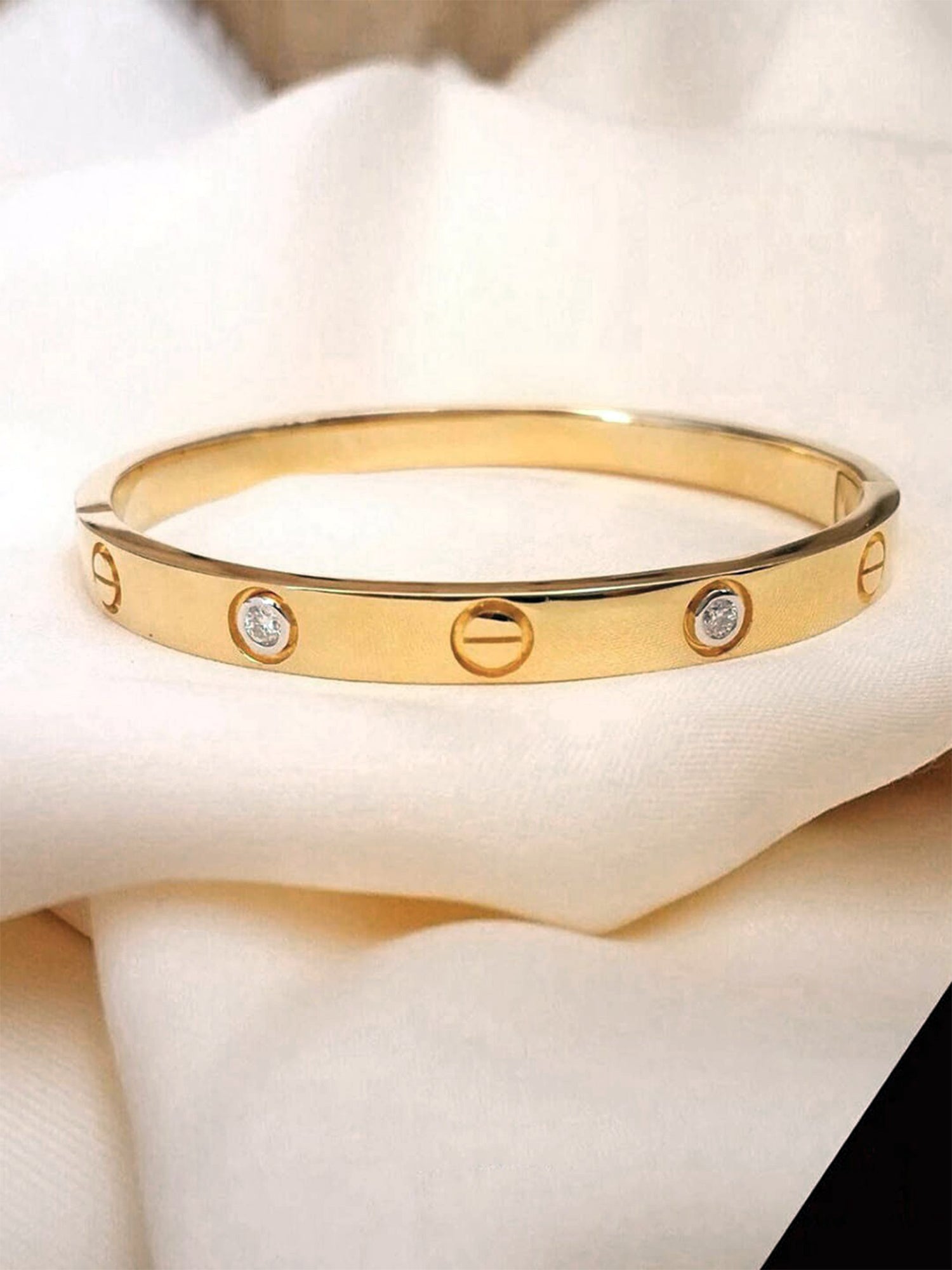 Bohey by KARATCART Gold Plated CZ Stainless Steel Kada Bracelet for Women