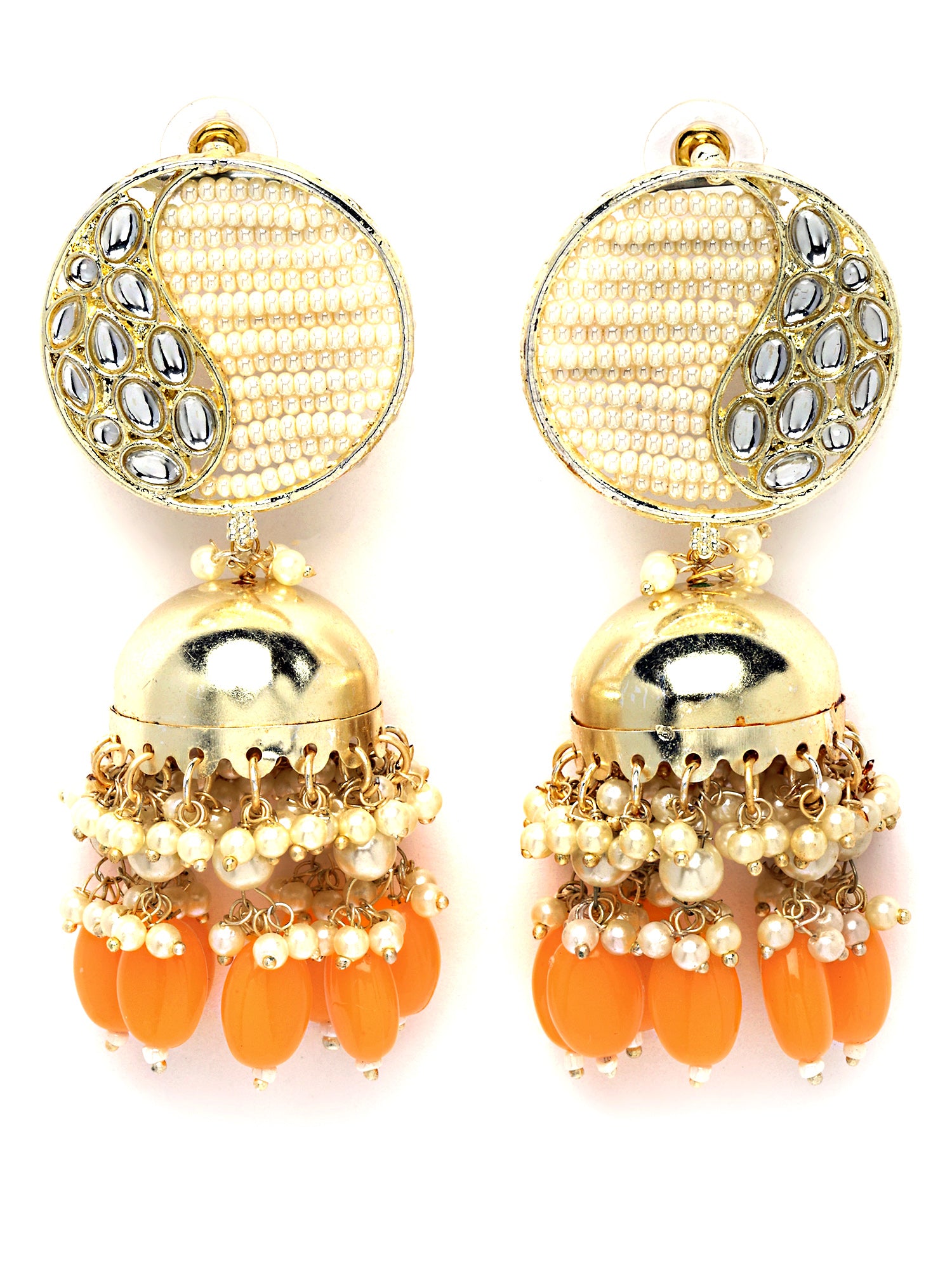 Karatcart Gold Plated Yellow Tumble and Pearl Studded Kundan Jhumki Earrings for Women - view 4