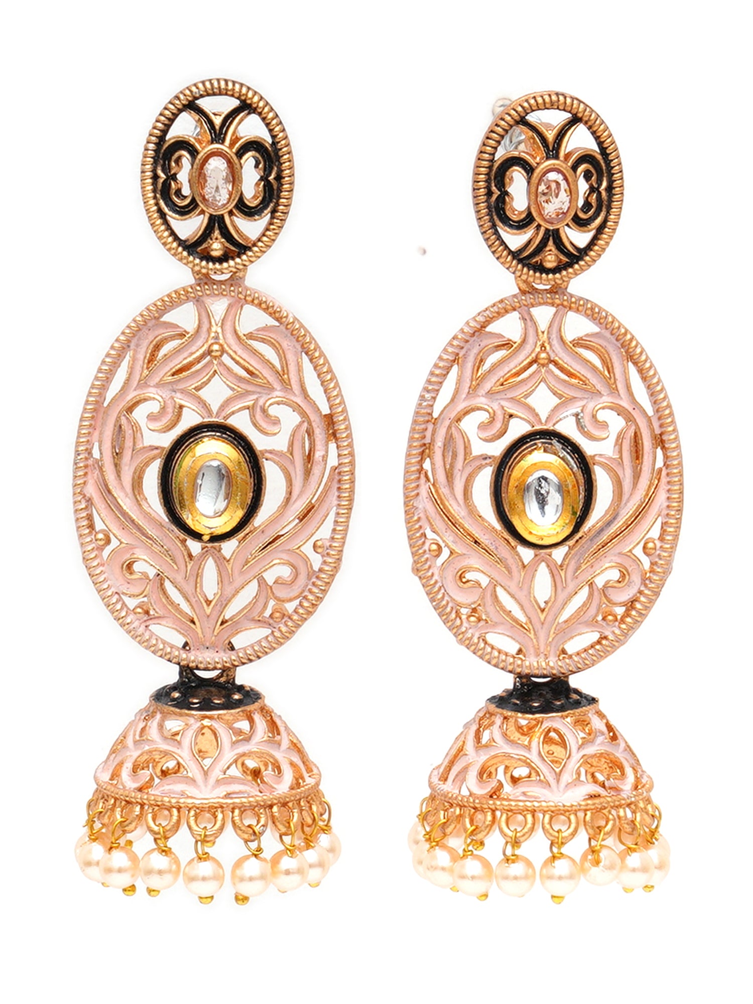 Karatcart Gold Plated Pink Meena Dangler Jhumki Earrings for Women - view 4
