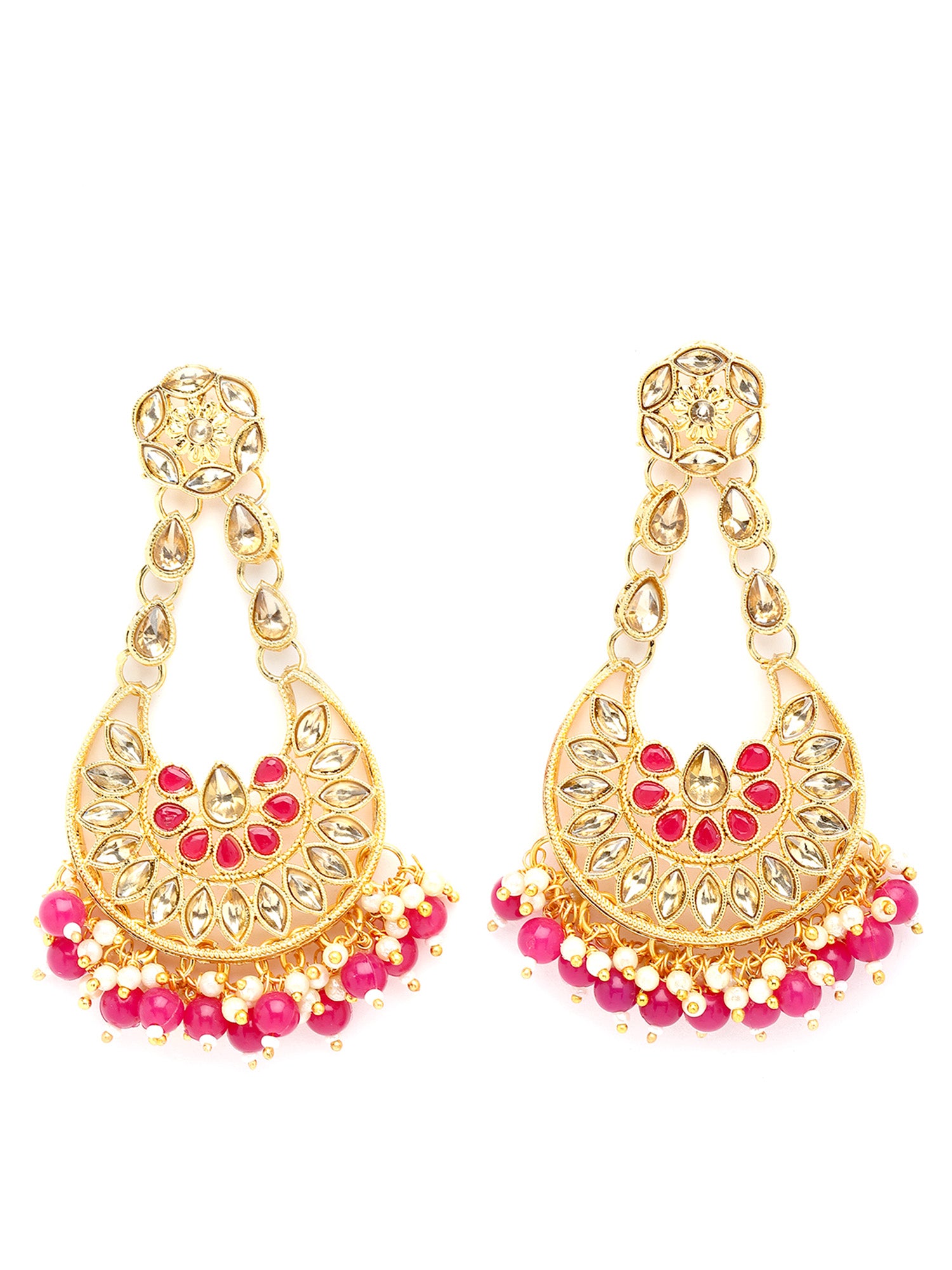 Karatcart Gold Plated Pink Beads Kundan Studded Dangler Earrings for Women - view 4