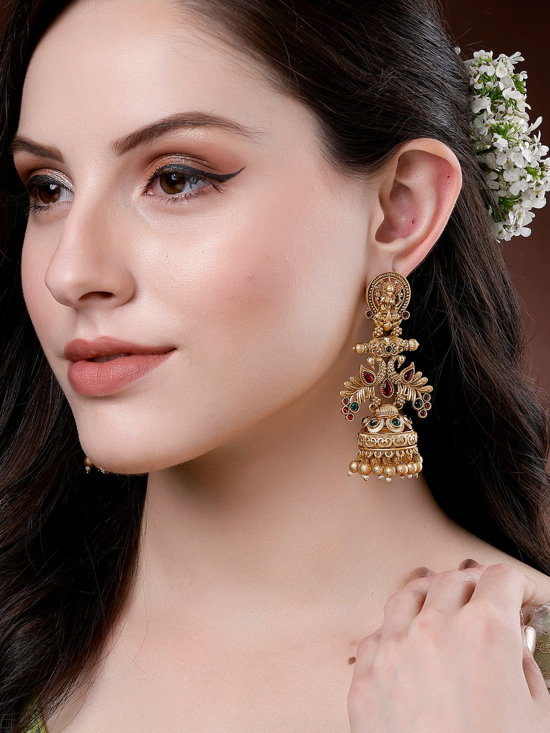 Karatcart Gold Plated Peacock Design Laxmi Mata Dangler Jhumki Earrings for Women