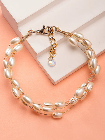 Bohey by KARATCART Gold Plated Multilayer Baroque Pearl Chain Bracelet for Women