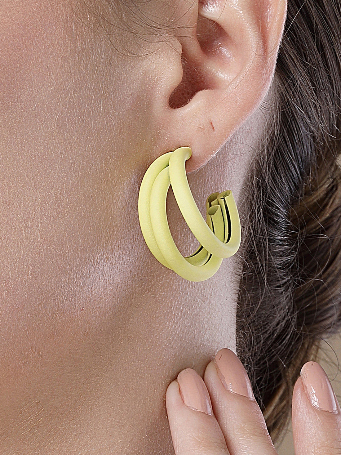 Bohey by KARATCART Matte Finish Yellow Half Hoop Earrings