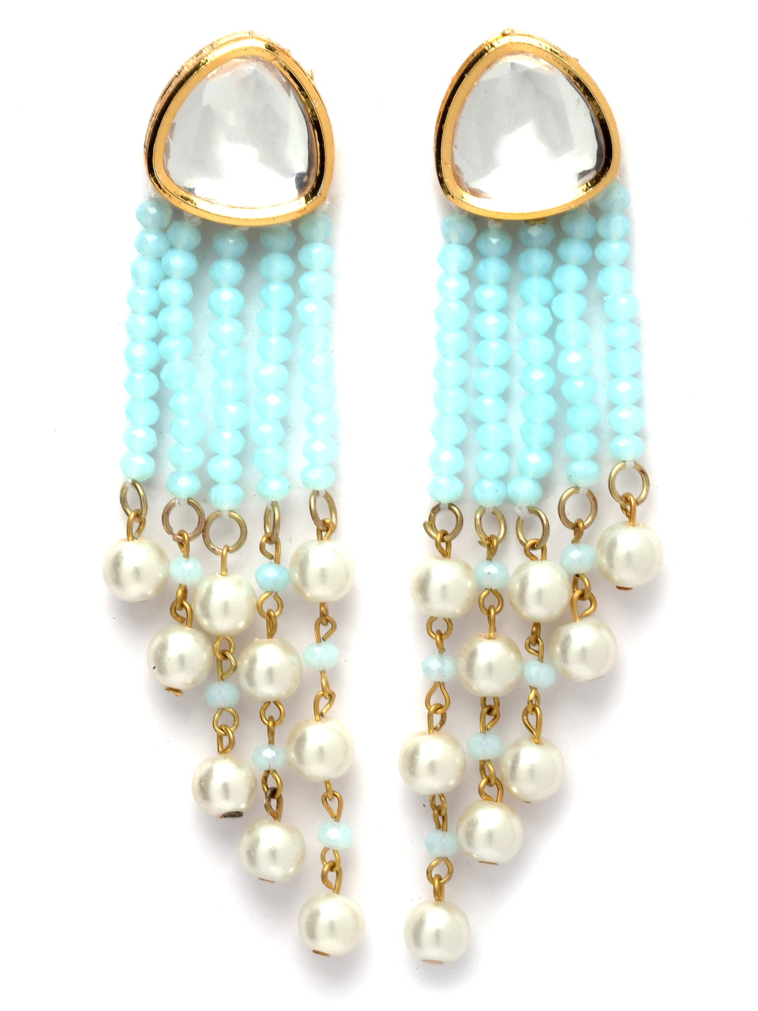 Karatcart Gold Plated Light Blue Crystal Kundan Drop Earrings for Women - view 4