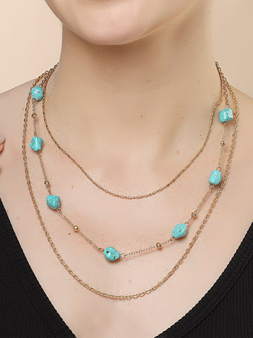 Bohey by KARATCART Gold-Plated Turquoise Multilayer Chain Necklace for Women