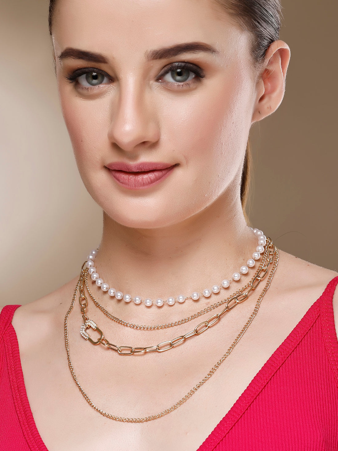 Bohey by KARATCART Gold-Plated Pearl Multilayer Chain Necklace for Women