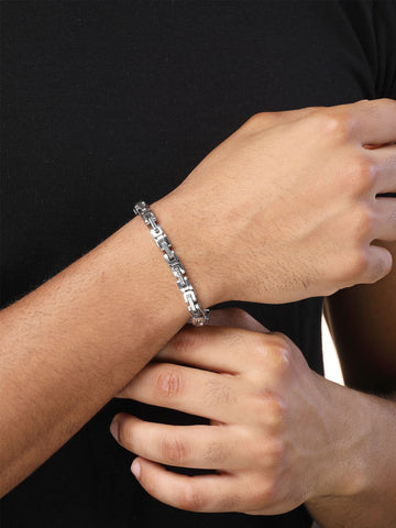 Bohey by KARATCART Men Silver and Black Link Bracelet