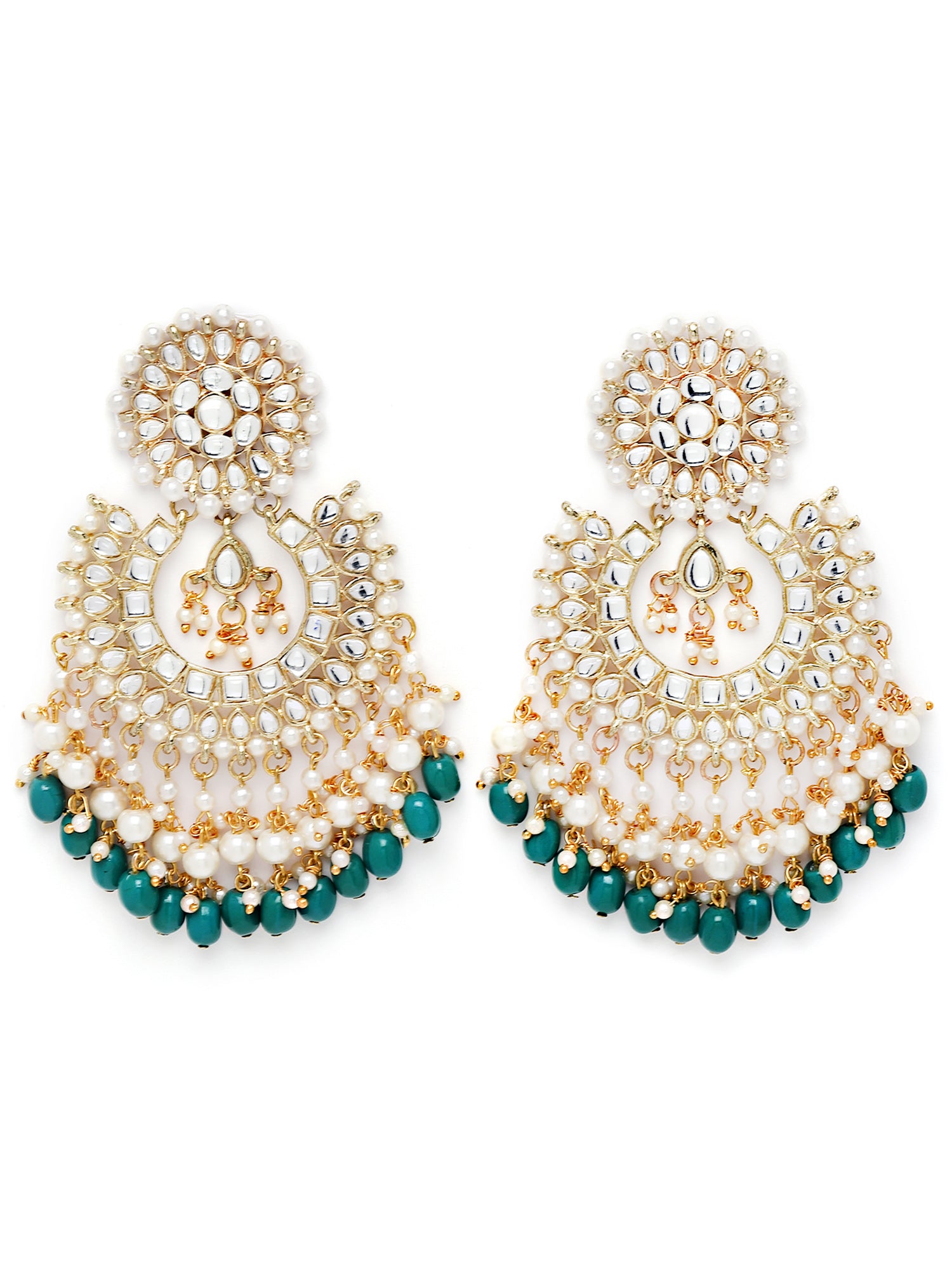 Karatcart Gold Plated Green Tumble and Pearl Studded Kundan Dangler Earrings for Women - view 4