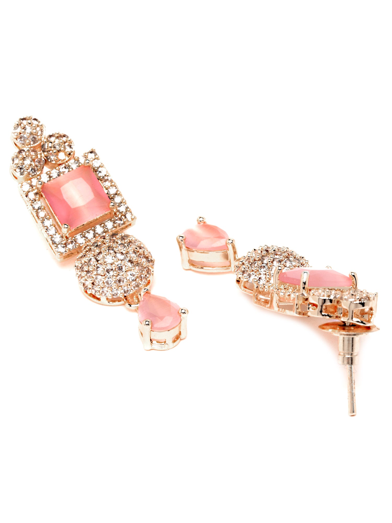 Karatcart Pink American Diamond Studded Rose Gold Plated Necklace Set for Women - view 7