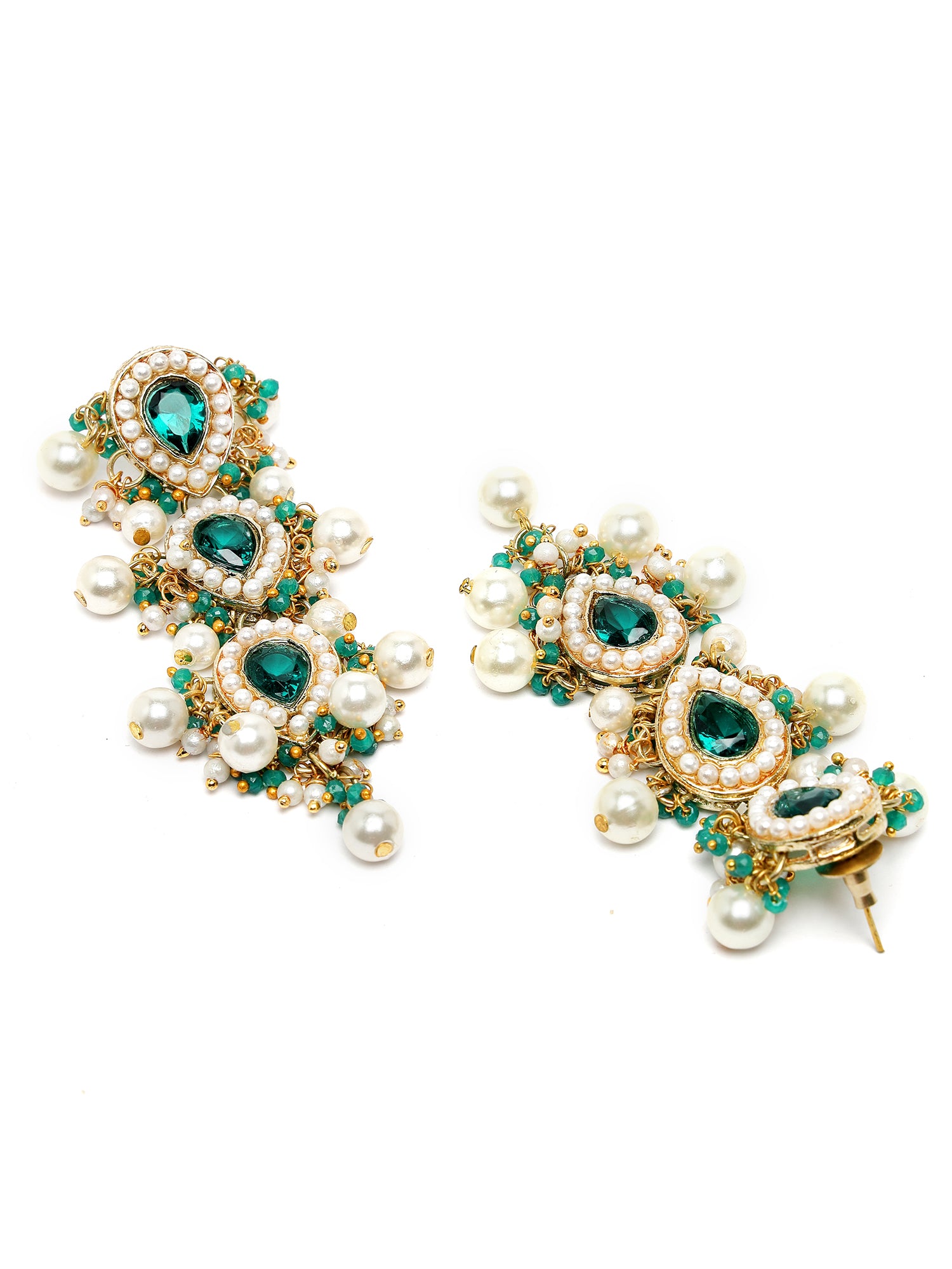 Karatcart Gold Plated Green Dop Crystals and Pearl Studded Kundan Drop Earrings for Women - view 5