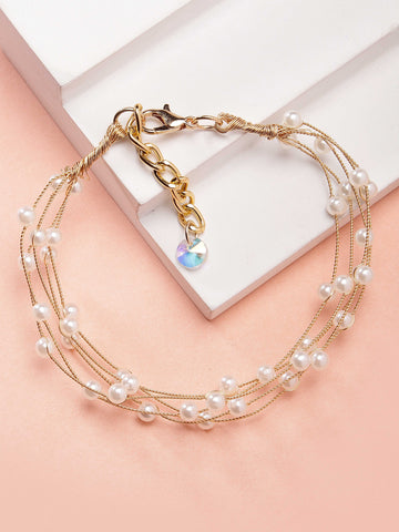 Bohey by KARATCART Gold Plated Multilayer Baroque Pearl Chain Bracelet for Women