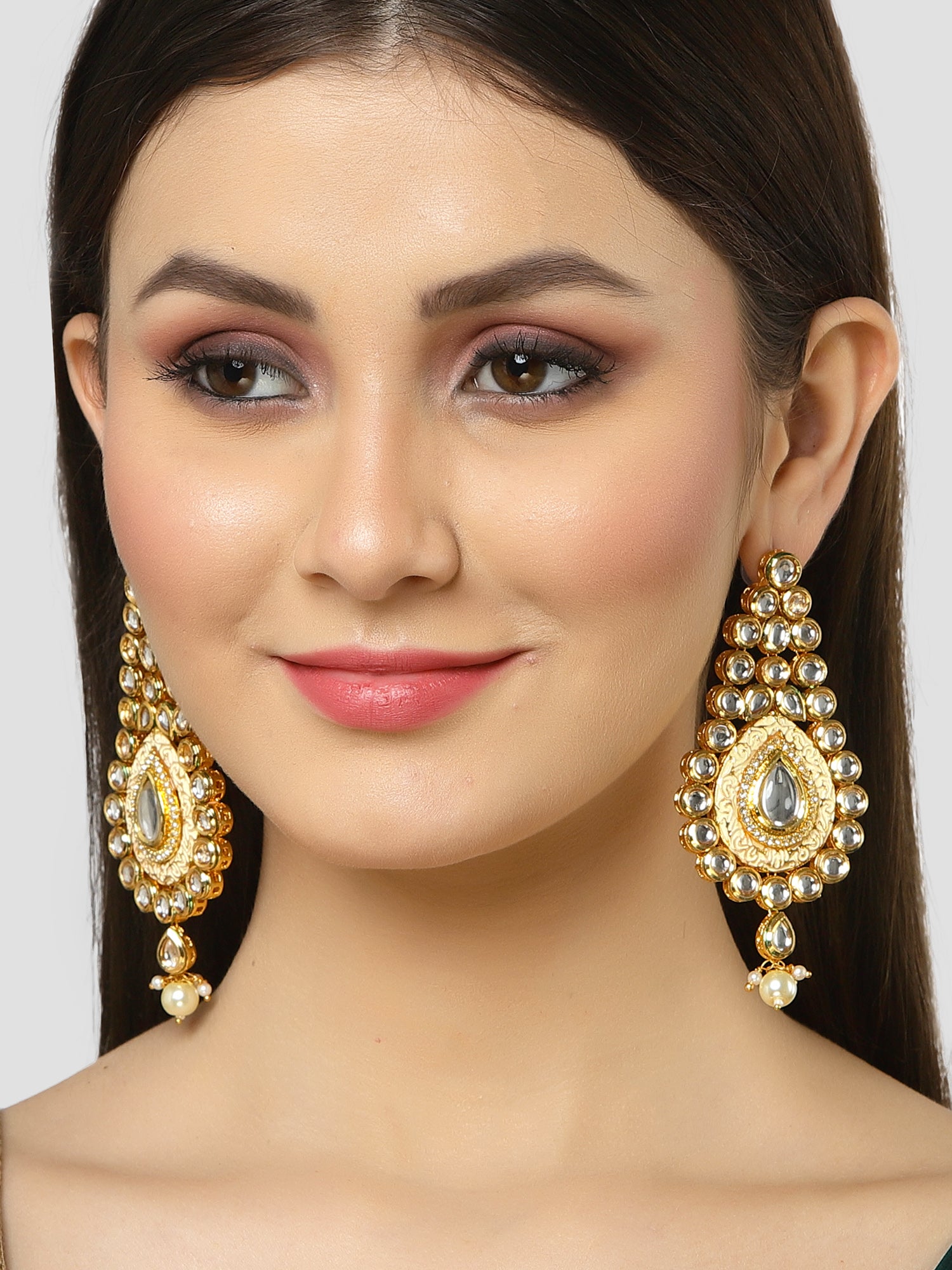 Karatcart Gold Plated Polki Kundan Studded Dangler Earrings for Women - Image 1