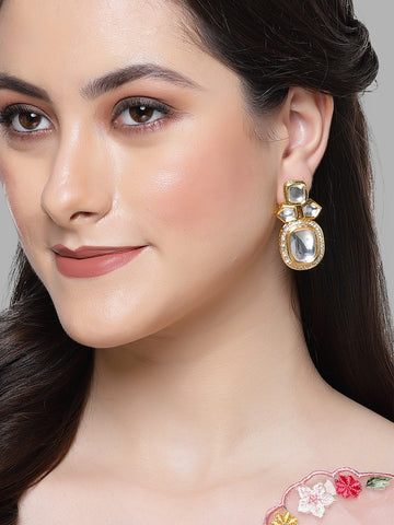 Karatcart Gold Polki Kundan Drop Earrings for Women