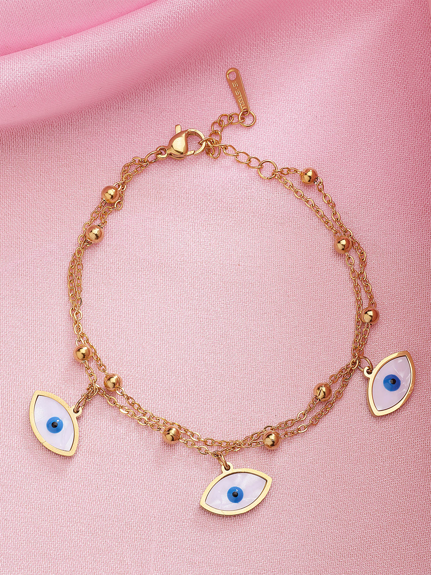 Bohey by KARATCART Gold-Plated Evil Eye Studded Charm Bracelet for Women