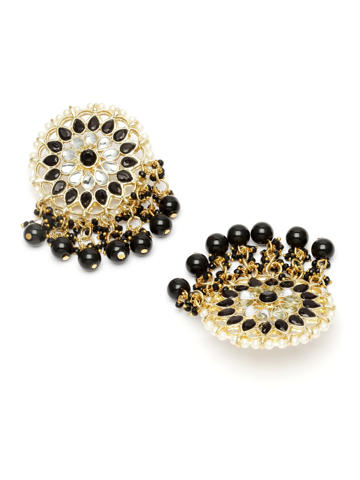 Karatcart Gold Plated Black Beads Kundan Dangler Earrings for Women - view 5
