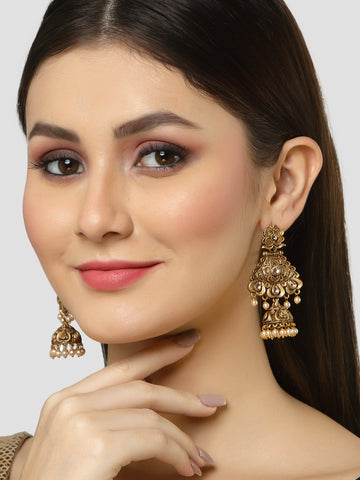 Karatcart Gold Plated Kundan Studded Dangler Jhumki Earrings for Women