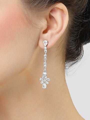 Karatcart Silver Plated White Drop Cubic Zirconia Earrings for Women