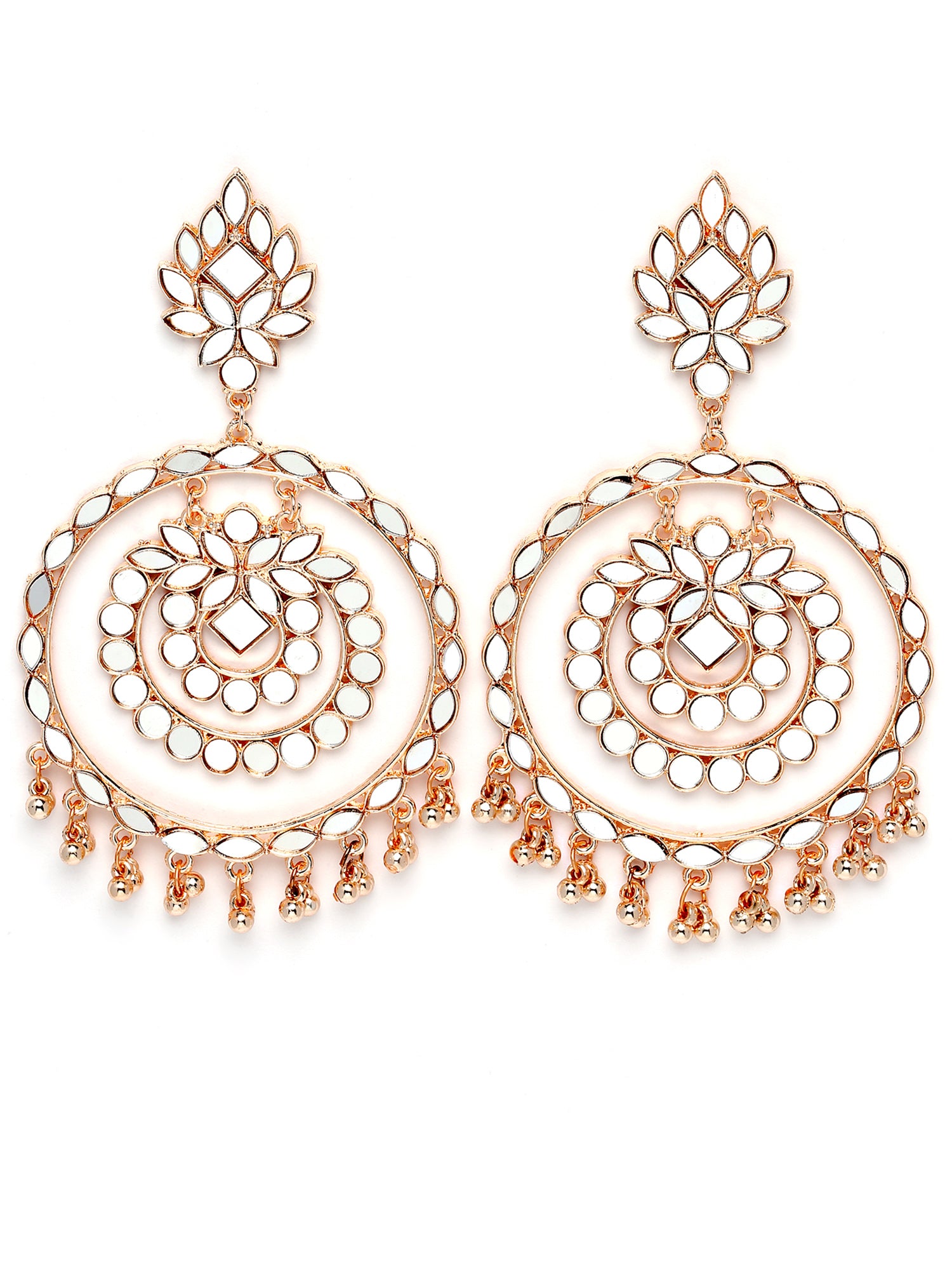 Karatcart Rose Gold Plated Mirror Studded Round Shape Dangler Earrings for Women - view 4