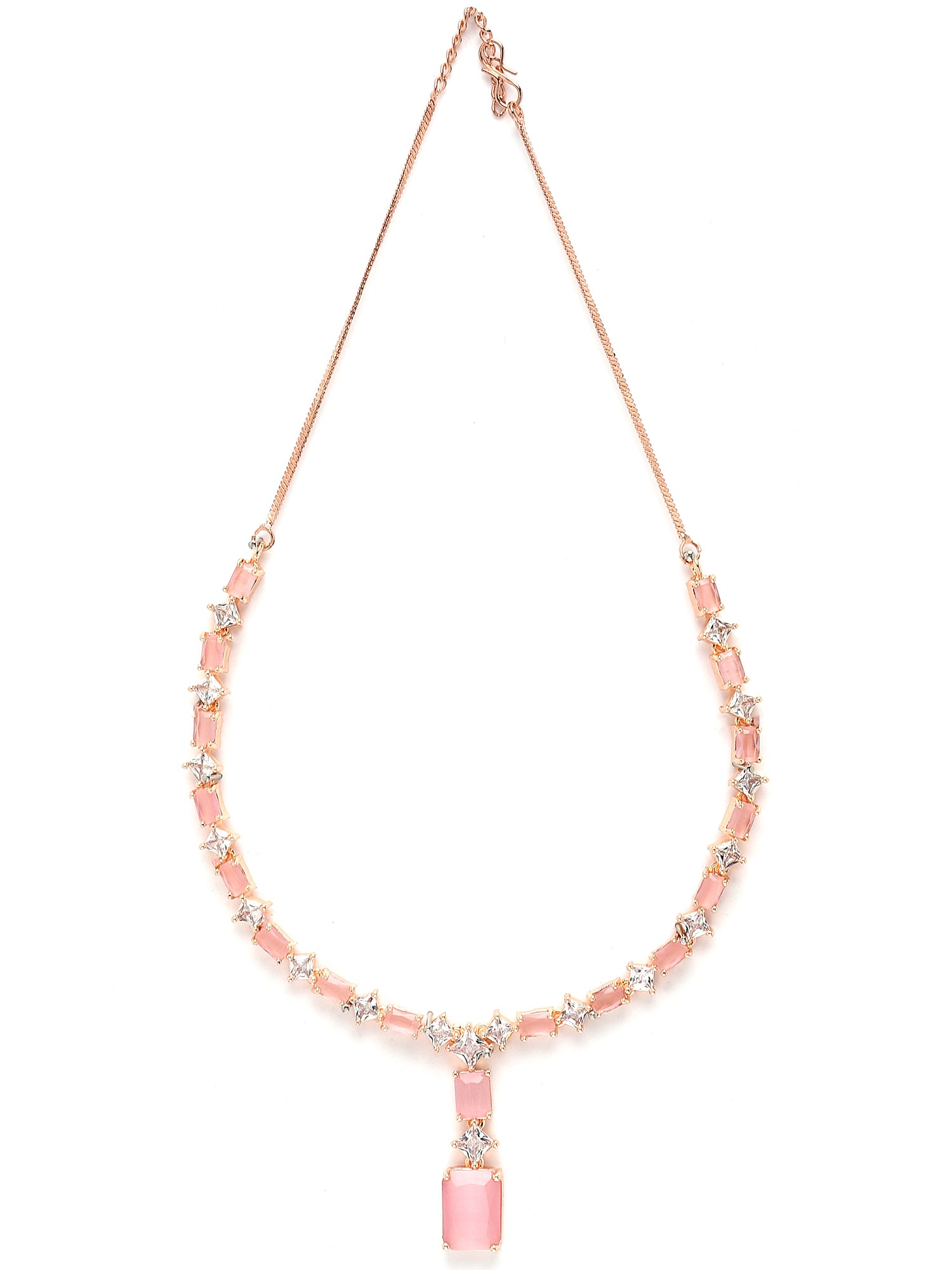 Karatcart Pink Cubic Zirconia Studded Rose Gold Plated Necklace Set for Women - view 5