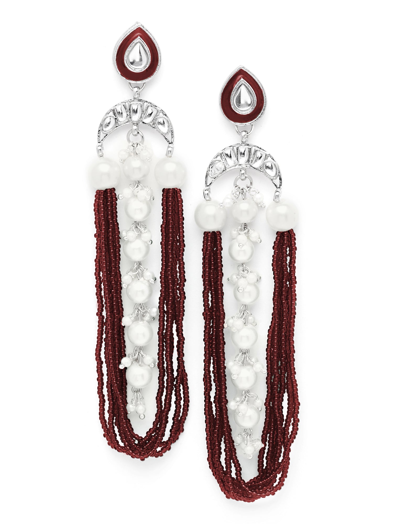 Karatcart Oxidised Silver Pearl and Green Moti Studded Kundan Drop Earrings for Women - view 4