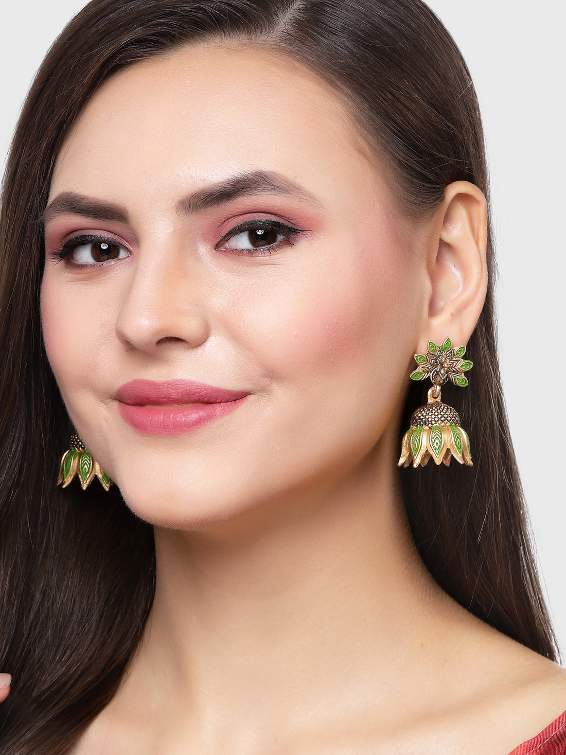 Karatcart Gold Plated Peacock Design Light Green Jhumki Earrings for Women