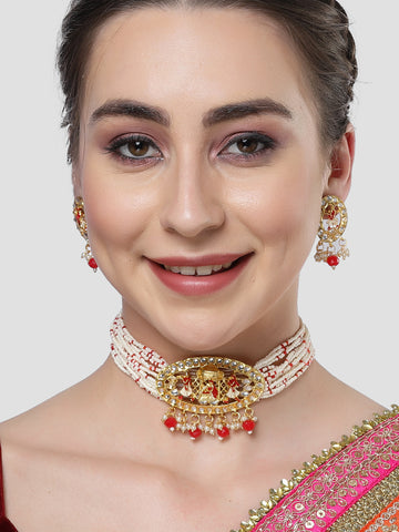 Karatcart Gold Plated Red Dulhan Doli Design Choker Necklace Set for Women