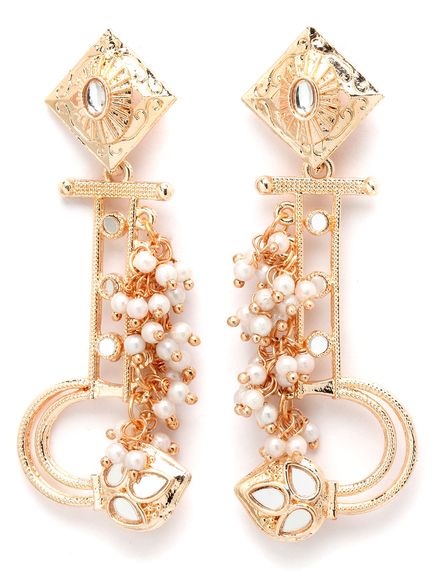 Karatcart Rose Gold Plated Mirror Studded Pearl Dangler Earrings for Women - view 4