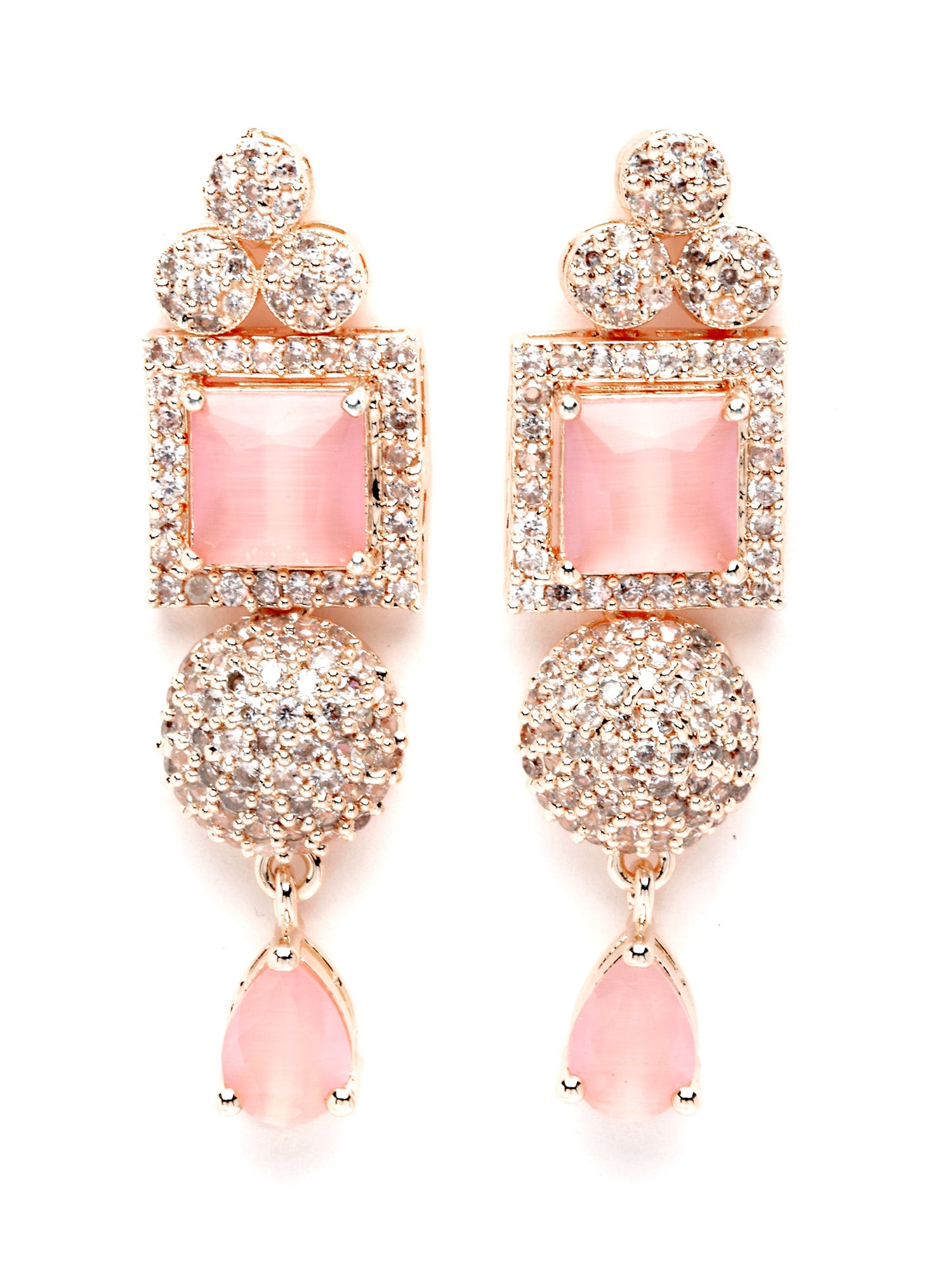 Karatcart Pink American Diamond Studded Rose Gold Plated Necklace Set for Women - view 6