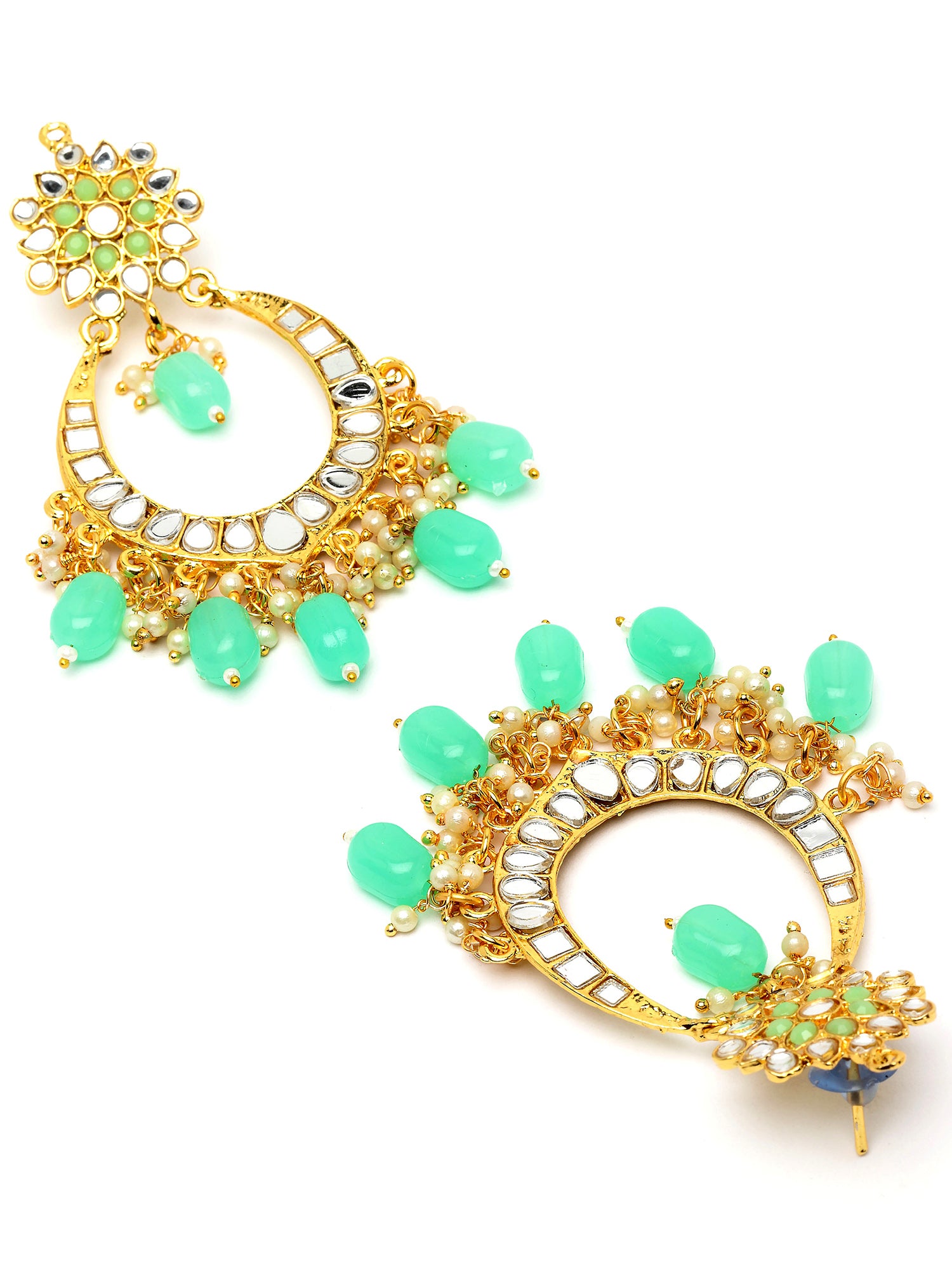 Karatcart Gold Plated Mirror and Light Green Tumble Studded Dangler Earrings for Women - view 5