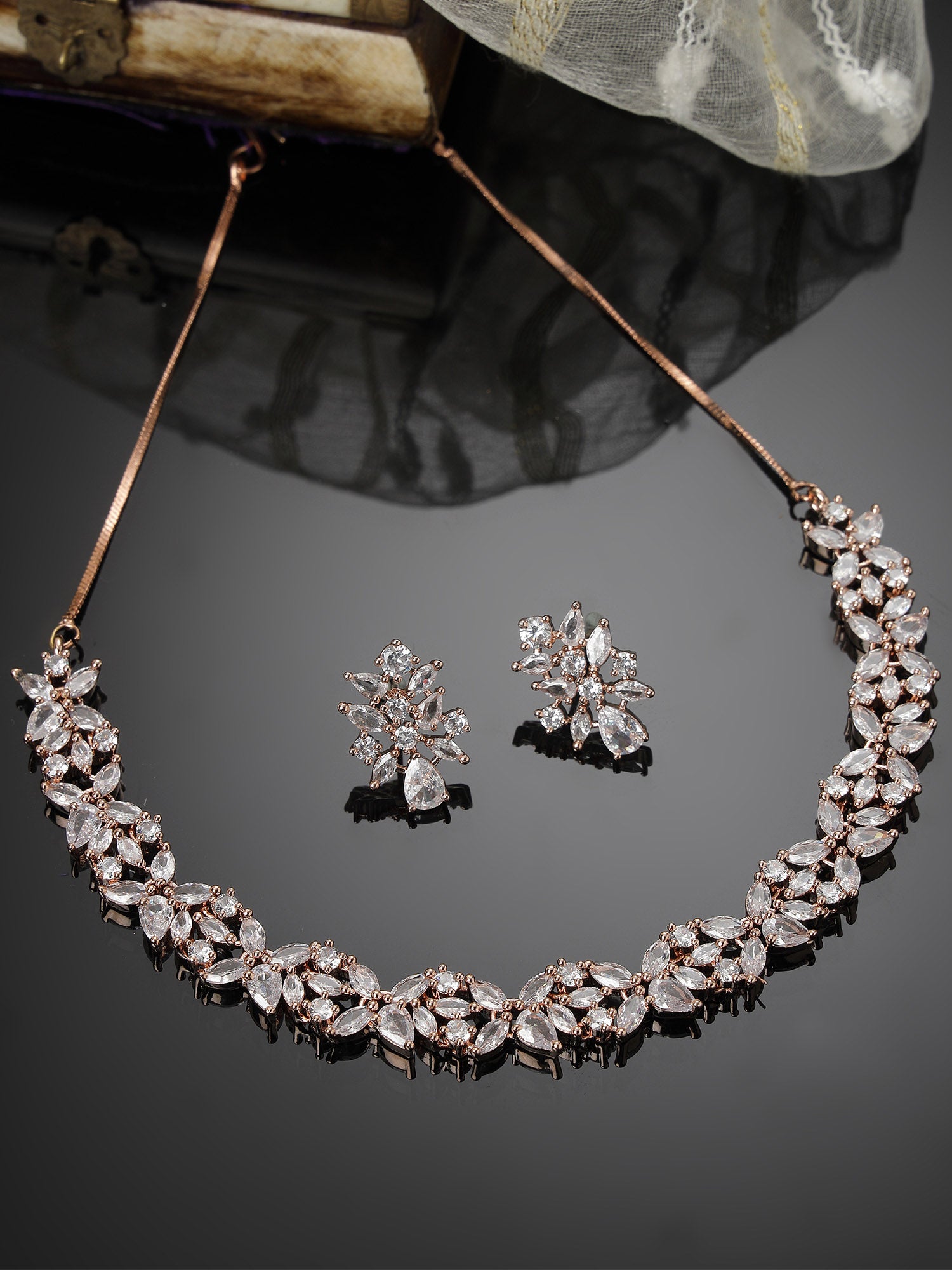 Karatcart Rose Gold Plated American Diamond Necklace Set for Women - view 3