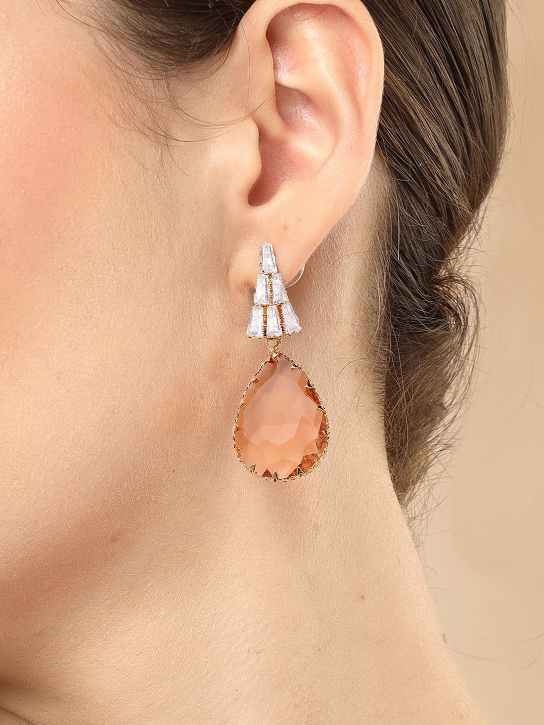 Bohey by KARATCART Gold-Plated Contemporary Peach Drop Earrings for Women