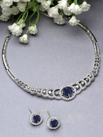 Karatcart Silver Tone Blue CZ Necklace Set