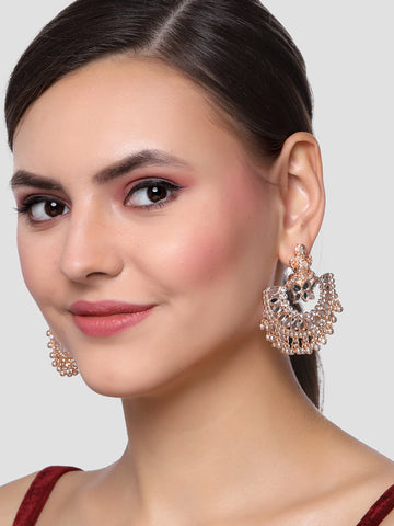 Karatcart Rose Gold Plated Mata Laxmi Design Chandbali Earrings for Women