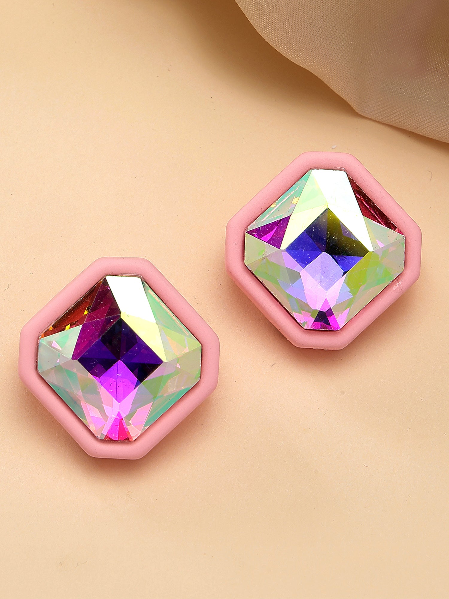 Bohey by KARATCART Pink Matte Finish Rhinestone Stud Earrings for Women