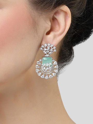 Karatcart Silver Toned Lime-Green Cubic Zirconia Studded Drop Earrings for Women