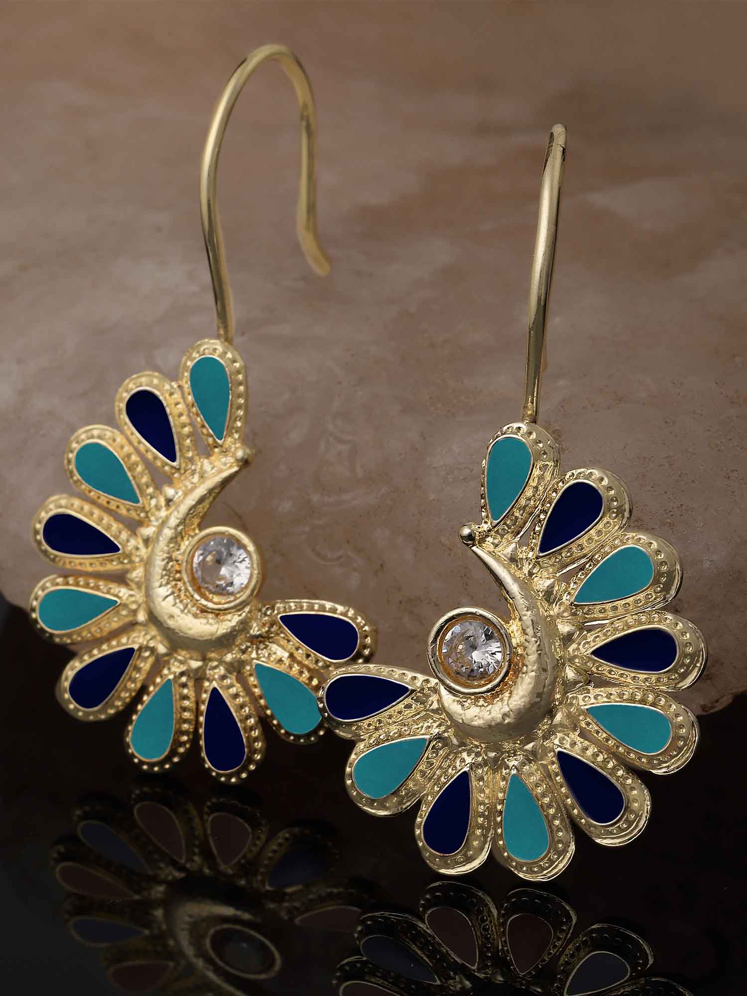 Karatcart Gold Plated Blue and Teal Meena Drop Earring for Women