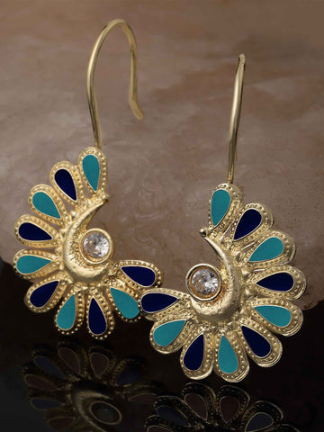 Karatcart Gold Plated Blue and Teal Meena Drop Earring for Women