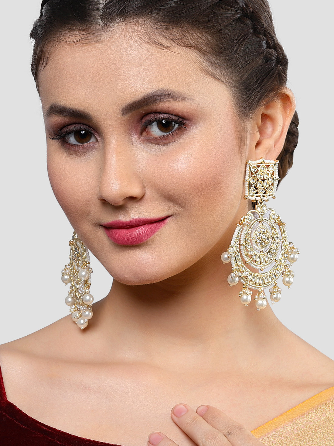 Karatcart Gold Plated Pearl Beaded Kundan Chandbali Earrings for Women