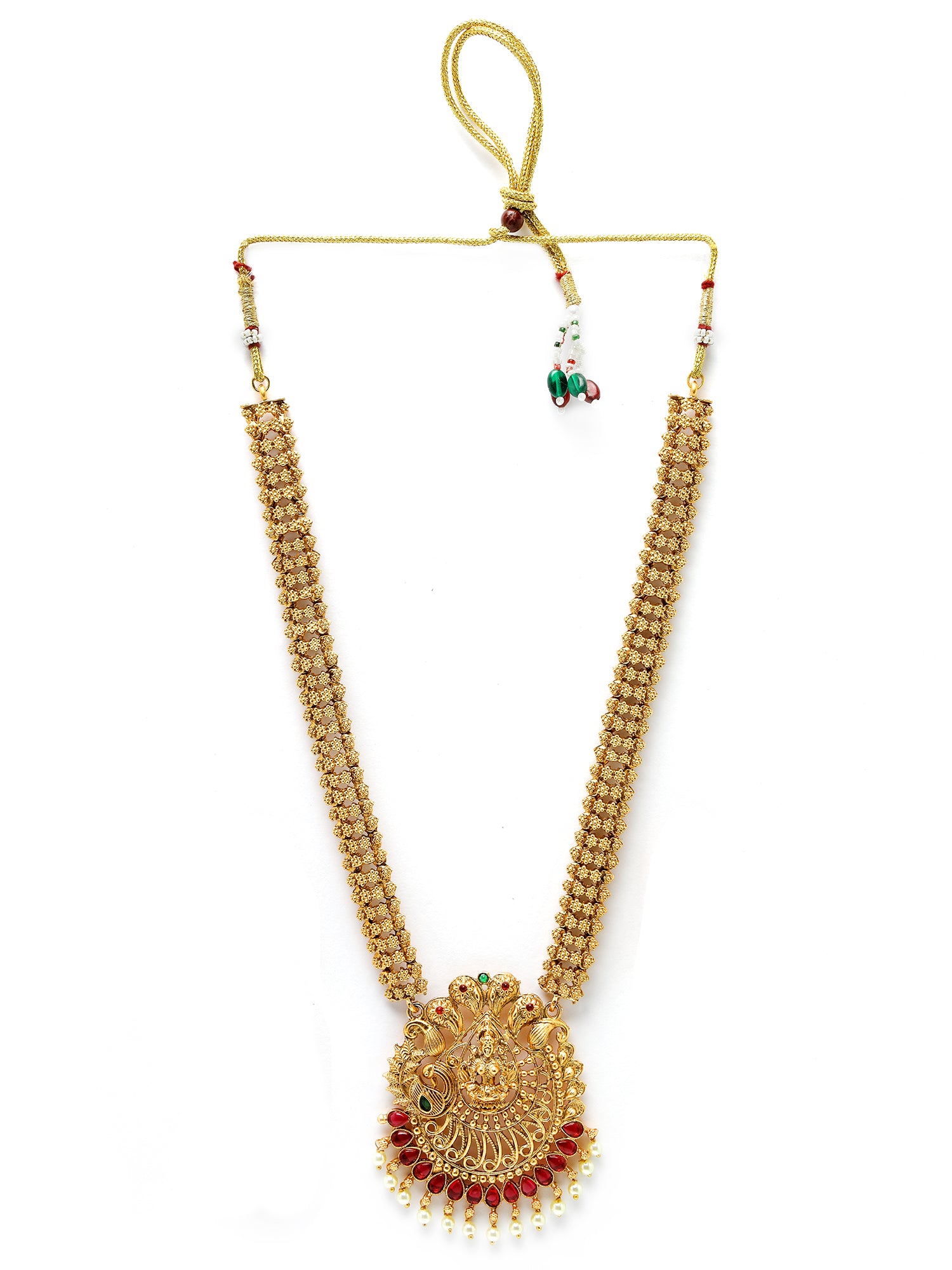 Karatcart Gold Plated Red Stone Laxmi Mata Rani Haar Temple Jewellery Set for Women - view 5