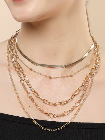 Bohey by KARATCART Gold-Plated Multilayer Chain Necklace for Women