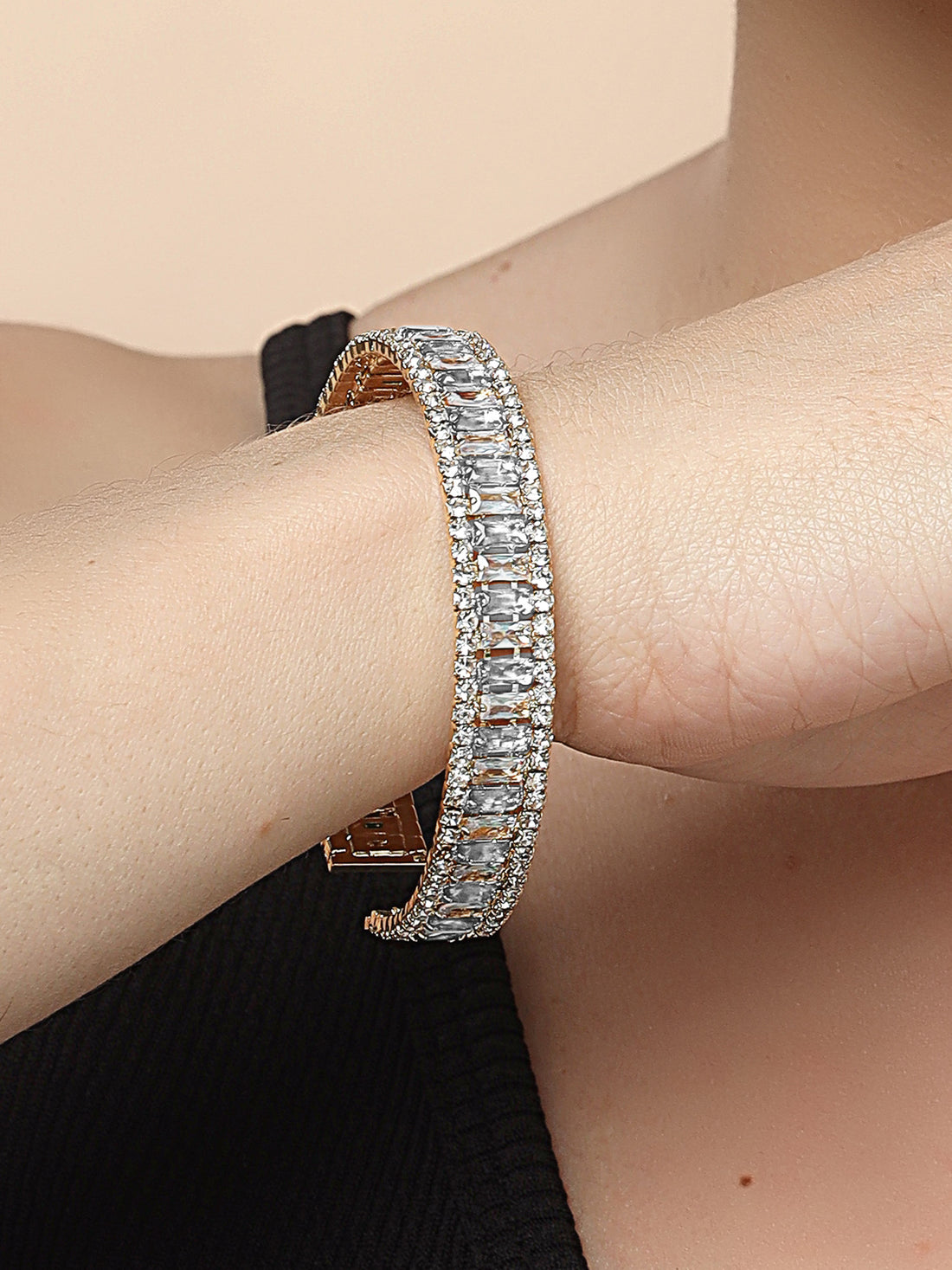 Bohey by KARATCART Gold-Plated White Cubic Zirconia Studded Cuff Bracelet for Women