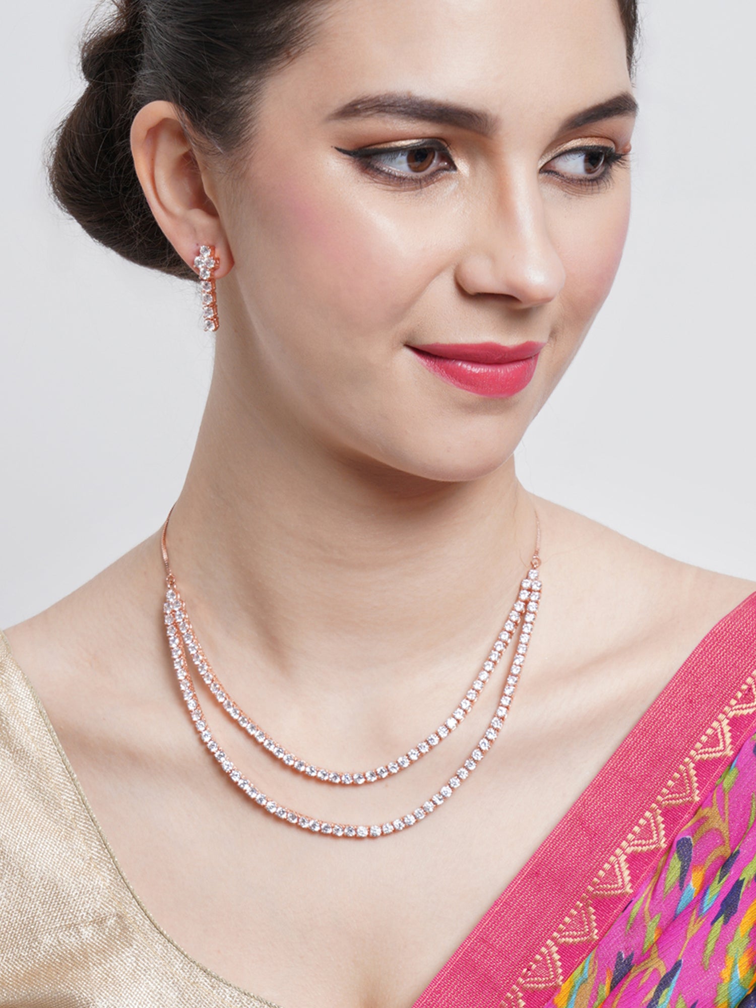 Karatcart Rose Gold Plated Designer American Diamond Jewellery Set for Women - Image 1