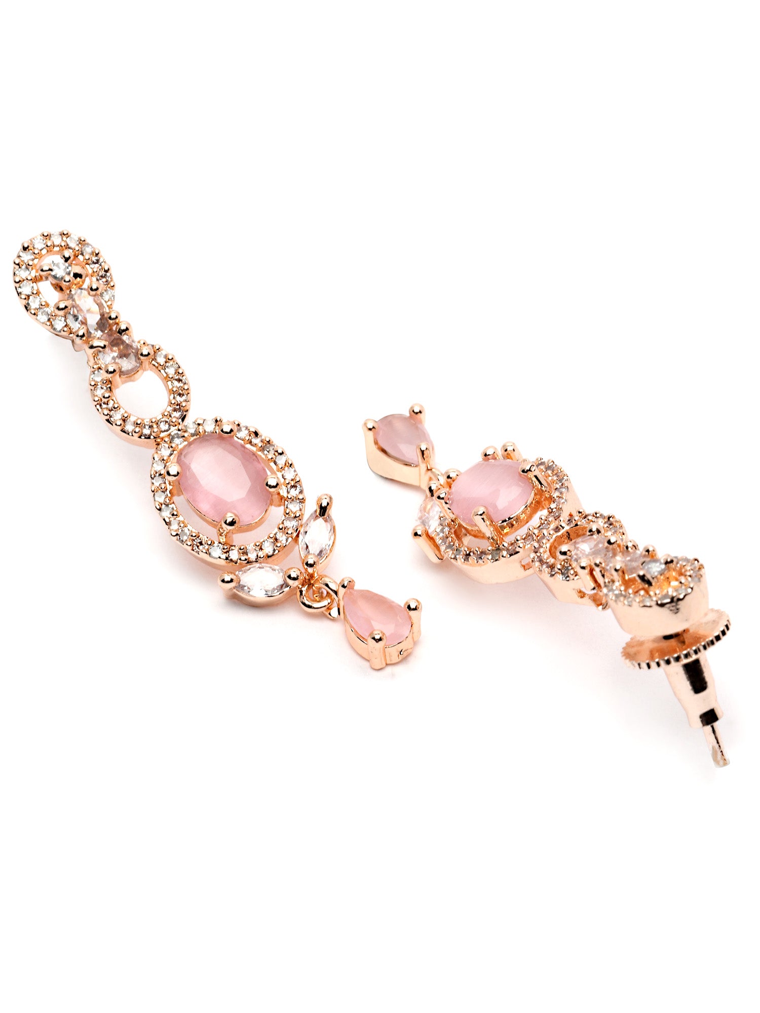Karatcart Rose Gold Plated Pink Cubic Zirconia Studded Necklace Set for Women - view 7